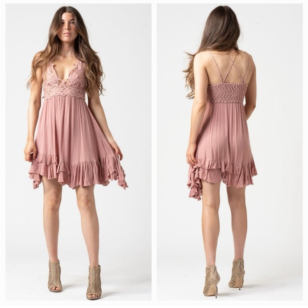 Free People Mauve Lace Mini Dress